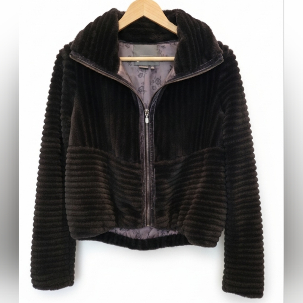 Anthropologie Carbon Natasha Faux Fur Bomber Style Jacket - Picture 1 of 8
